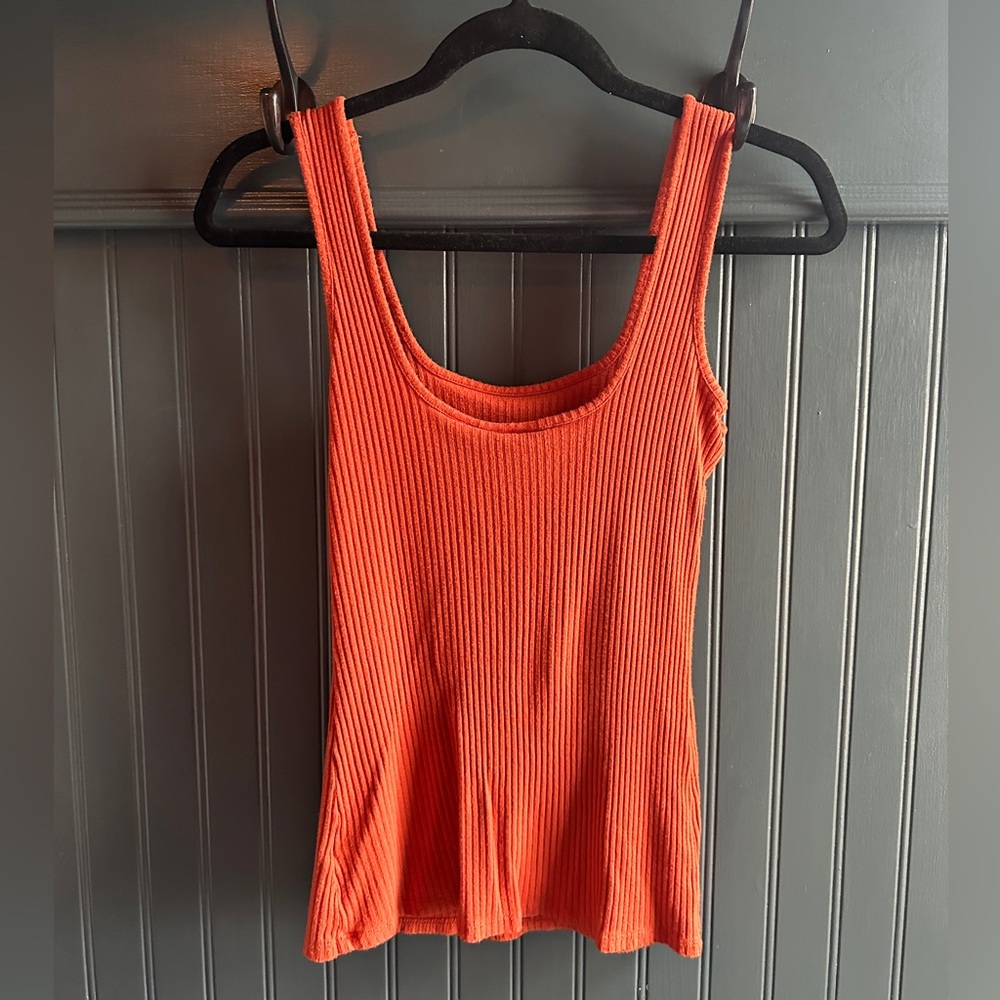 Rachel Zoe Vibrant Orange Ribbed Tank Top